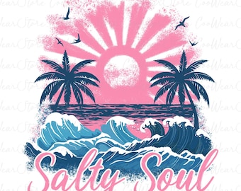 Summer Salty Soul Png, Beach Png, Retro Summer Png, Boho Summer Vibes Png, Trendy Summer Shirt Design Png, Summer Sunset Png, Beach Life Png