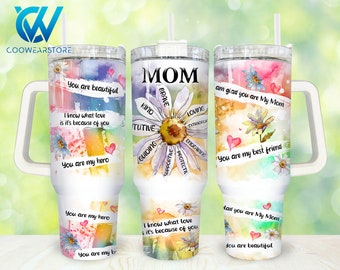 Afirmaciones de mamá 40oz Tumbler Wrap Png, Floral Mama 2 piezas 40 oz Tumbler Png, Retro Mothers Day 40oz Tumbler Png Diseños de sublimación