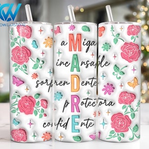 Retro Madre 3D Inflado 20 oz Skinny Tumbler Png, Dia das Mães Espanhol 20oz Tumbler Png, Mama Day Straight and Taper Tumbler Wrap