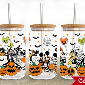 Cartoon Characters 16oz Glass Can Wrap, Halloween Mouse and Friends 16 oz Glass Can Png, 16 oz Libbey Glass Can Wrap, 16 oz Tumbler Wrap Png