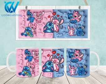 Cartoon Characters 3D Inflated Mug Wrap, 11oz & 15oz Mug Template, Cartoon 11oz Mug Png, 15oz Mug Png, Coffee Mugs, Mug Sublimation Design