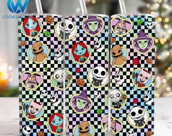 Movies Horror Characters 20 oz Skinny Tumbler Sublimation Design, Halloween Movies 20oz Skinny Tumbler Png, Straight and Taper Tumbler Wrap