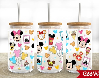 Cartoon Characters 16oz Glass Can Wrap, Cartoon 16 oz Glass Can Png, 16 oz Libbey Glass Can Wrap, 16 oz Tumbler Wrap Png, Sublimation Design