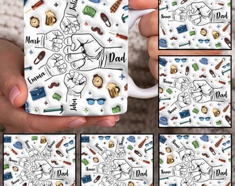 Personalized Dad Fist Bump Mug Wrap, Dad 3D Inflated 11oz Mug Template, Dad 3D Puff 11oz Mug Png, Fathers Day Mug Sublimation Design,Dad Mug