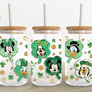 St Patrick&#39;s Day 16oz Glass Can Wrap, St Patricks Day Mouse 16 oz Glass Can Png, Mouse 16 oz Libbey Glass Can Wrap, 16 oz Tumbler Wrap Png