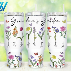 Grandma&#39;s Garden 40oz Tumbler Wrap Png, Custom Birth Month Floral Mom 2 pieces 40 oz Tumbler Png, Mothers Day 40oz Tumbler Png Sublimation