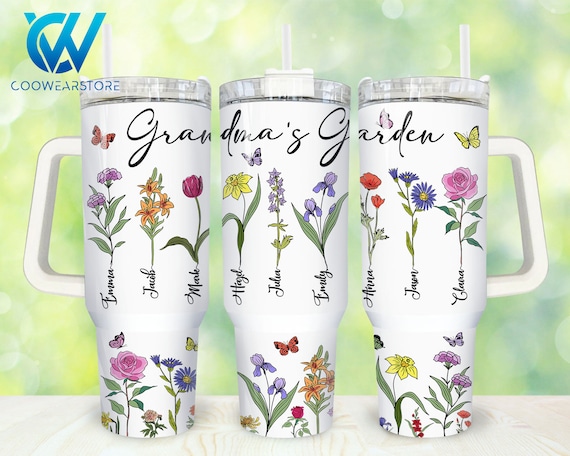 Grandma's Garden 40oz Tumbler Wrap Png, Custom Birth Month Floral Mom 2 pieces 40 oz Tumbler Png, Mothers Day 40oz Tumbler Png Sublimation