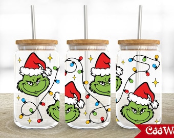 Christmas Character 16oz Glass Can Wrap, Christmas Lights 16 oz Glass Can Png, Christmas 16 oz Libbey Glass Can Wrap, 16 oz Tumbler Wrap Png