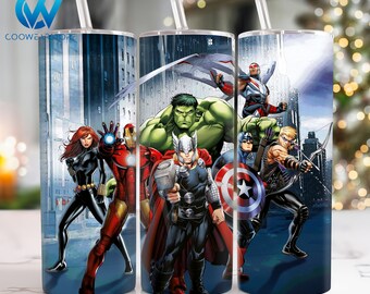 Tumbler sottile da 20 once di Superhero, design a sublimazione, tumbler con personaggi di film, 20 once, involucro di tumbler Heroes dritto e conico