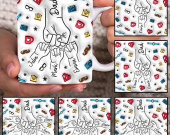 Personalized Dad Fist Bump Mug Wrap, Dad 3D Inflated 11oz Mug Template, Dad 3D Puff 11oz Mug Png, Fathers Day Mug Sublimation Design,Dad Mug
