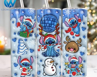 3D Inflated Christmas 20 oz Skinny Tumbler Sublimation, Merry Christmas 20oz Tumbler Png, Christmas Straight and Taper Tumbler Wrap