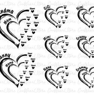 Benutzerdefinierte Mama Herz mit Kindernamen Png, glücklicher Muttertag Png, benutzerdefinierte Oma Herz Png, benutzerdefinierte Enkelname Png, Muttertag Png