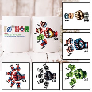 Custom Super Dad Fist Bump Up to 6 Kids Mug Wrap, Dad 11oz Mug Template, Dad 11oz Mug Png, Fathers Day Mug Sublimation Design, Dad Mug Wrap