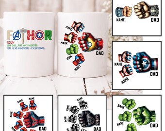 Custom Super Dad Fist Bump Up to 6 Kids Mug Wrap, Dad 11oz Mug Template, Dad 11oz Mug Png, Fathers Day Mug Sublimation Design, Dad Mug Wrap