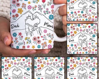 Aangepaste mok van maximaal 6 kinderen met moeders hand, mok familie 11 oz mok, mama 11 oz mok png, moeder koffiemokken, papa mok sublimatie ontwerp