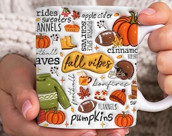 Fall Vibes Coffee 3D Inflated Mug Wrap, Fall 11oz & 15oz Mug Template, Halloween 3D Puff 11oz Mug Png, 15oz Mug Png, Mug Designs