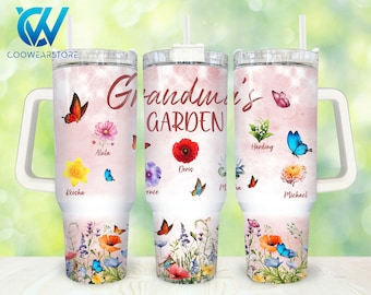 Grandma's Garden 40oz Tumbler Wrap Png, niestandardowy miesiąc urodzenia kwiatowy mama 2 sztuki 40 oz Tumbler Png, Dzień Matki 40oz Tumbler Png Sublimacja