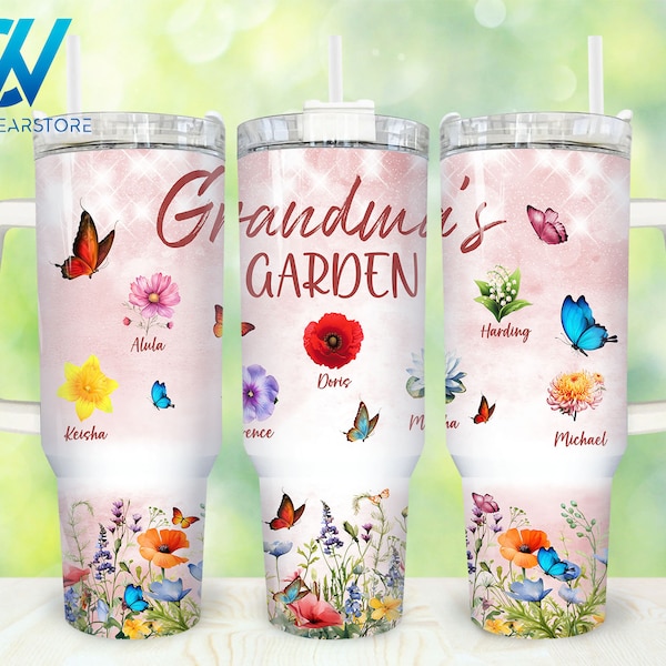 Grandma's Garden 40oz Tumbler Wrap Png, Custom Birth Month Floral Mom 2 pieces 40 oz Tumbler Png, Mothers Day 40oz Tumbler Png Sublimation
