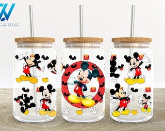 Cartoon Character 16oz Glass Can Wrap, Cartoon 16 oz Glass Can Png, Mouse 16 oz Libbey Glass Can Wrap, 16 oz Tumbler Wrap Png