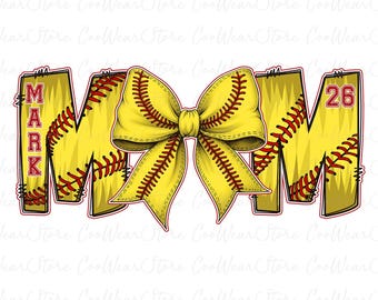 Custom Softball Coquette Bow Png, Softball Mama Png, Game Day Png, Sport Mama Png, Softball Png, Softball Mom, Personalized Text and Number