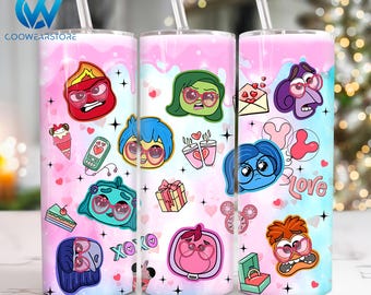 Valentines Cartoon 20 oz Skinny Tumbler Sublimation, Happy Valentines Day 20oz Tumbler Png, Valentines Day Straight and Taper Tumbler Wrap