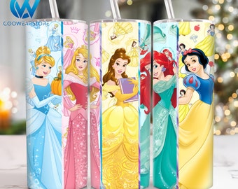Zeichentrickfiguren 20 Unzen Skinny Tumbler Sublimation, Cartoon Prinzessin 20 Unzen Tumbler Png, Filme Charaktere Straight und Taper Tumbler Wrap