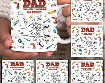 Personalized Dad Fist Bump Mug Wrap, Dad 3D Inflated 11oz Mug Template, Dad 3D Puff 11oz Mug Png, Fathers Day Mug Sublimation Design,Dad Mug