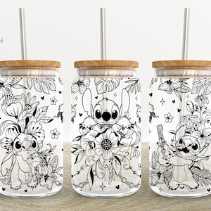 Cartoon Characters 16oz Glass Can Wrap, Cartoon 16 oz Glass Can Png, 16 oz Libbey Glass Can Wrap, 16 oz Tumbler Wrap Png, Sublimation Design