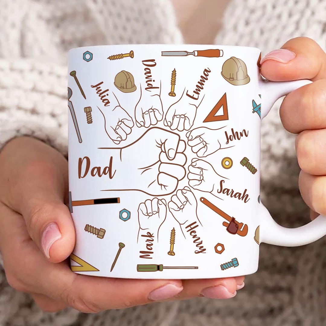 Dad Script Mug Personalized Dad Fist Bump Mug Wrap, Custom Dad 11oz Mug Template ...
