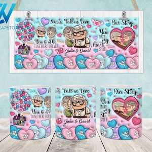 Valentijnsdag cartoon 3D opgeblazen mokomslag, moksjabloon van 11 oz en 15 oz, valentijnsmok van 11 oz png, mok van 15 oz png, mokontwerpen, moksublimatieontwerp