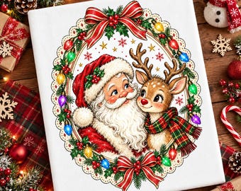 Vintage Santa Claus PNG, Santa Reindeer Christmas Png, Retro Christmas PNG, Coquette Christmas Png, Funny Santa Reindeer Png, Digital File