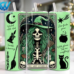 Cartas de tarô sarcásticas 20 onças Skinny Tumbler Wrap, Sweary Witchy Skeleton 20 onças Skinny Tumbler Png, Funny Straight and Taper Tumbler Wrap