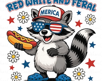 Red White And Feral Png, America Raccoon Png, Funny Raccoon Hot Dog Png, 4th of July Raccoon Png, Memorial Day, Independence Day png