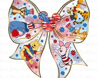 Bear 4th Of July Png, Cartoon Coquette Bow 4th Of July Png, Coquette America Png, 4th of July Png, Memorial Day Png, Independence Day Png