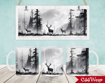 Hunting Deer Mug Wrap, 11oz & 15oz Mug Template, Hunting 11oz Mug Png, 15oz Mug Png, Mug Designs, Coffee Mugs, Mug Sublimation Design