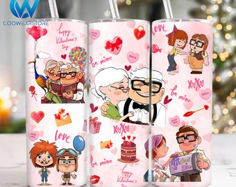Valentines Cartoon 20 oz Skinny Tumbler Sublimation, Happy Valentines Day 20oz Tumbler Png, Valentines Day Straight and Taper Tumbler Wrap