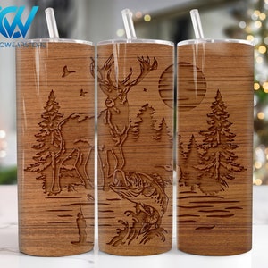 Hunting Deer 20 oz Skinny Tumbler Sublimation Design, Engraved Fishing 20oz Tumbler Png, Hunting and Fishing Straight and Taper Tumbler Wrap