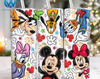 Aufgeblasene 3D-Zeichentrickfiguren 20 Unzen Skinny Tumbler Sublimationsdesign, 3D Cartoon 20 Unzen Tumbler Png, Cartoon Straight und Taper Tumbler Wrap