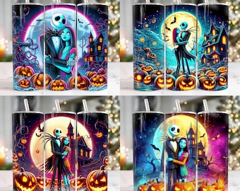 Películas Personajes de terror Diseño de sublimación de vaso flaco de 20 oz, Películas de Halloween Vaso flaco de 20 oz Png, Envoltura de vaso recto y cónico