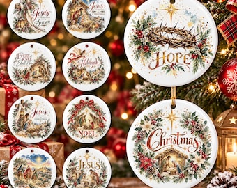 Pack 10 Christmas Nativity Scene Ornament Png, Christmas Jesus Round Ornament Png Sublimation, Christian Christmas 2026 Ornament Png