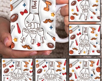 Personalized Dad Fist Bump Mug Wrap, Dad 3D Inflated 11oz Mug Template, Dad 3D Puff 11oz Mug Png, Fathers Day Mug Sublimation Design,Dad Mug