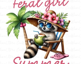 Feral Girl Summer Raccoon Png, Funny Meme Raccoon Png, Feral Png, Summer Png, Beach Shirt Png, Boho Summer Vibes Png, Trendy Summer Shirt