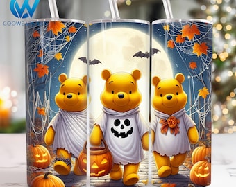 Halloween Character 20 oz Skinny Tumbler Wrap, Halloween Cartoon 20oz Skinny Tumbler Png, Halloween Straight and Taper Tumbler Wrap