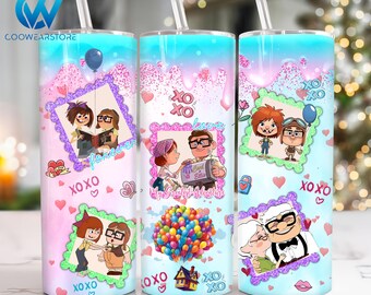 Valentines Cartoon 20 oz Skinny Tumbler Sublimation, Happy Valentines Day 20oz Tumbler Png, Valentines Day Straight and Taper Tumbler Wrap