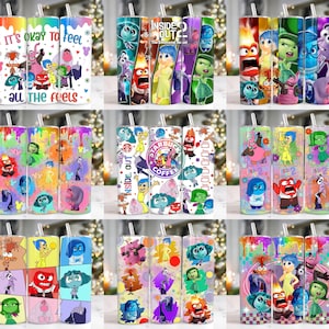 Pack 20 Cartoon Characters 20 oz Skinny Tumbler Png, Cartoon Emotions 20oz Tumbler Png, Cartoon 20oz Tumbler Wrap, Mental Health Tumbler