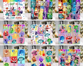 Pack 20 Cartoon Characters 20 oz Skinny Tumbler Png, Cartoon Emotions 20oz Tumbler Png, Cartoon 20oz Tumbler Wrap, Mental Health Tumbler