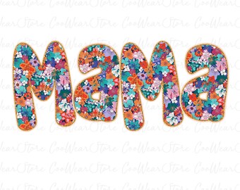 Floral Mama Png, Preppy Mama Floral Glitter Png, Happy Mother's Day Png, Mother's Day Gift, Mama with Kids Names Png, Mama Flower Png