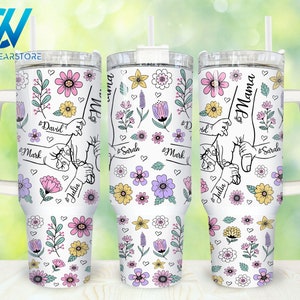 Custom Up to 6 Kids Holding Mom‘s Hand 40oz Tumbler Wrap Png, Floral Mama 2 pieces 40 oz Tumbler Png, Mothers Day 40oz Tumbler Png