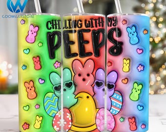 Ostern 3D aufgeblasen 20 oz Skinny Tumbler Png, süßer Osterhase 20 Unzen Tumbler Png, bunte Ostern Tumbler Wrap, lebendige Kaninchen Tumbler