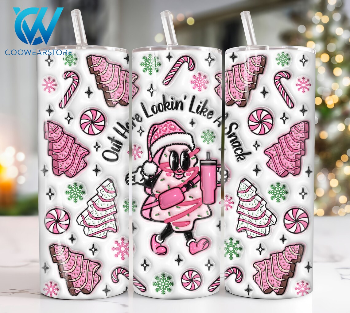 3D Inflated Pink Christmas 20 Oz Skinny Tumbler Sublimation, Merry ...